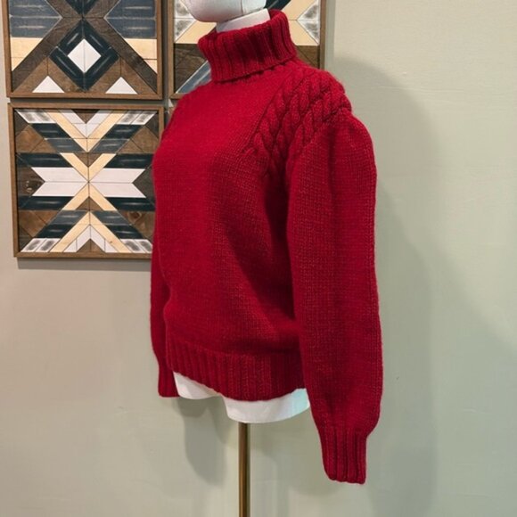 Vintage Ralph Lauren Hand Knit Wool Puff Sleeve Turtleneck Sweater Red Large - Picture 3 of 11
